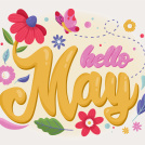 Hello May image with flowers and butterflies